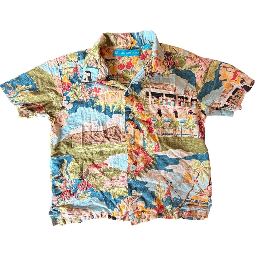 Tori Richard kids boys short sleeve button up XS 4/5 palm island vibe Hawaiian